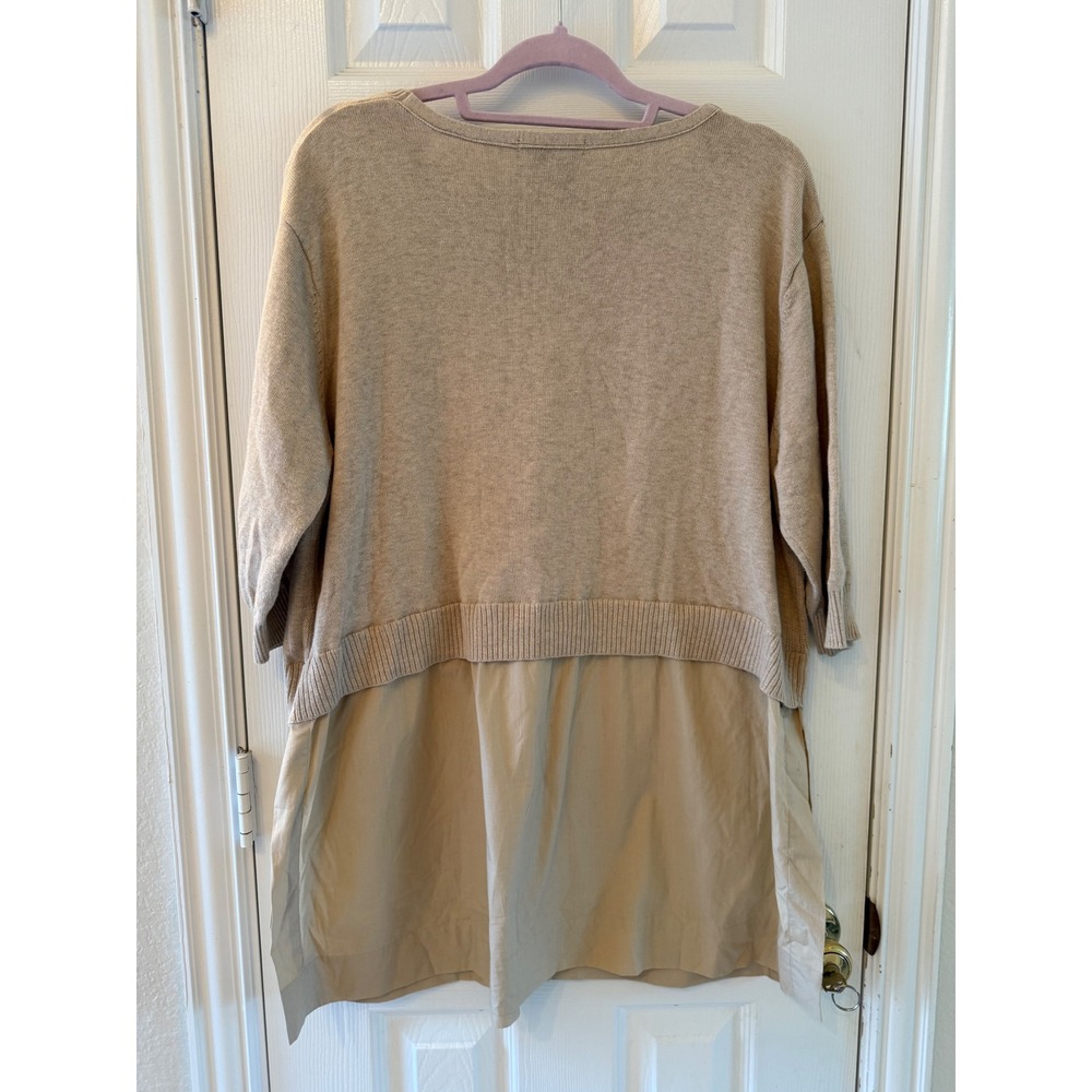 Peace of Cloth L Beige Mixed Media Sweater‎ Tunic Dress Cargo Pockets Cashmere - Picture 6 of 10
